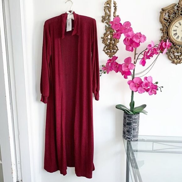 KNIT CARDIGAN BURGUNDY - Picture 2 of 8